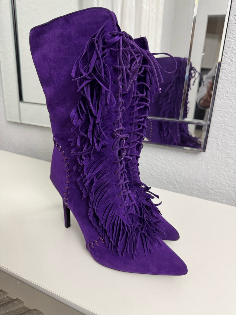 Scene Purple Fringe Lace-Up Stiletto Boots